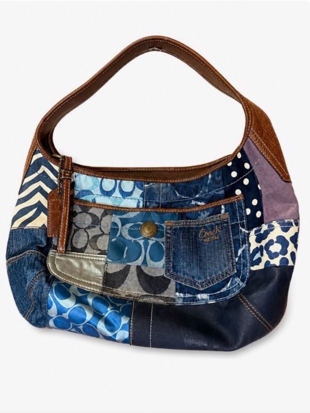 Coach Denim Patchwork Hobo Style Bag 10808 “Sufflete” Denim